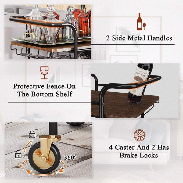 2 Tiers Bar Cart On Wheels