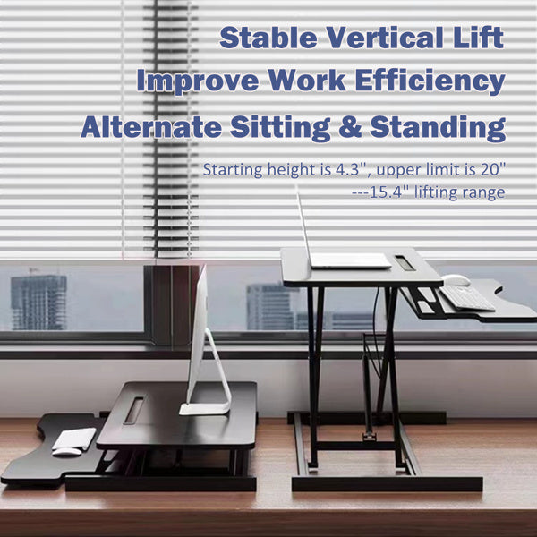 32" Height-Adjustable Standing Desk Converter – Sit-Stand Lift for Dual Monitors & Laptop with Spacious Keyboard Tray, Black