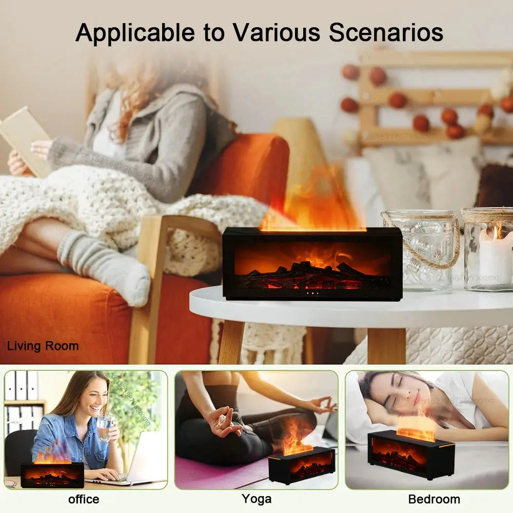 New Flame Aromatherapy Machine Colorful Essential Oil Diffuser Home Large Fog Volume Flame Humidifier 3D Flame Fireplace Machine My Store