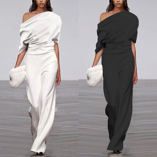 Off-neck Jumpsuit Loose Casual Women's Clothing Solid Color