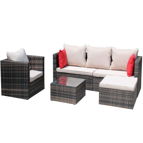 Rattan Patio Furniture Set Wicker Sofa Cushioned Sectional Furniture Set Garden Patio Sofa Set 4 Pieces, Brown ShopWithASmile7.com