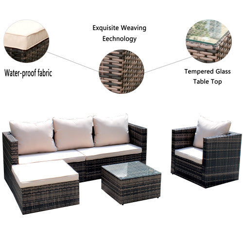Rattan Patio Furniture Set Wicker Sofa Cushioned Sectional Furniture Set Garden Patio Sofa Set 4 Pieces, Brown ShopWithASmile7.com