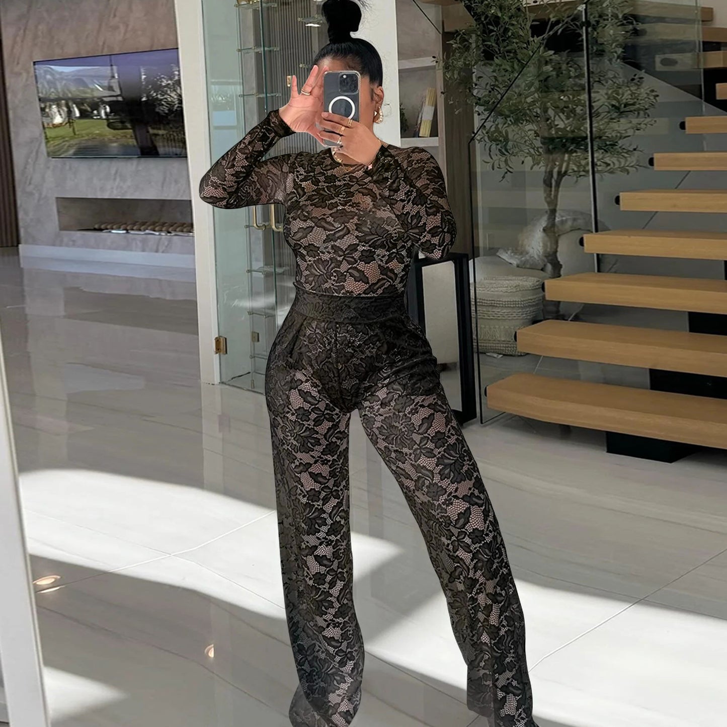 Lace Jumpsuit Straight-leg Pants Suit ShopWithASmile7.com