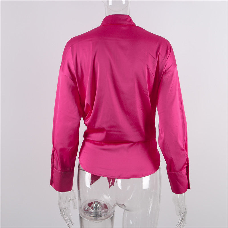 Elegant Satin Lace-up Long-sleeved Casual Fashion Loose Top ShopWithASmile7.com