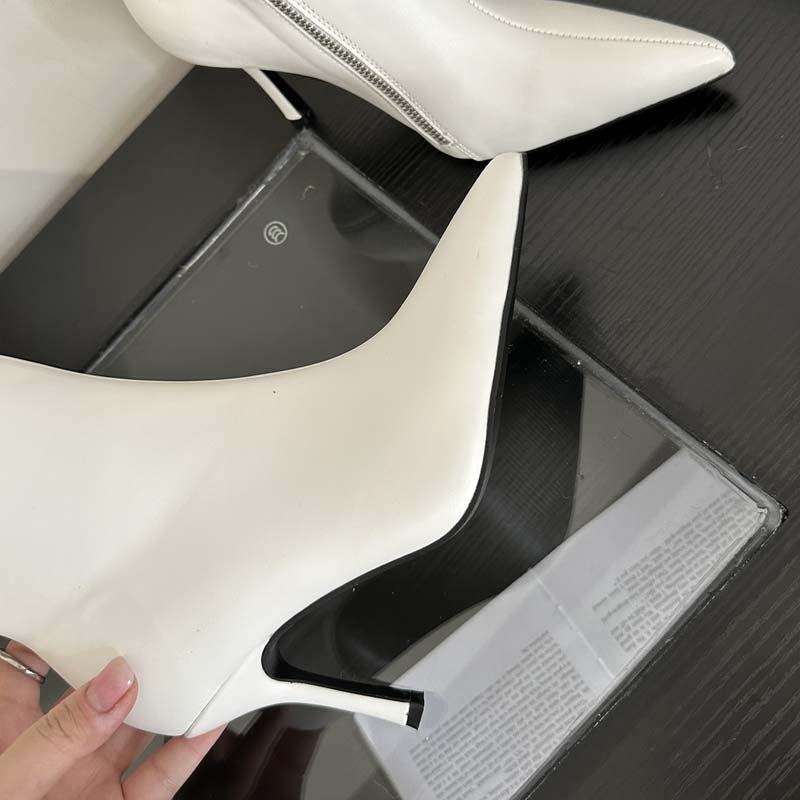 French Pointed Zipper Boots Below Knee