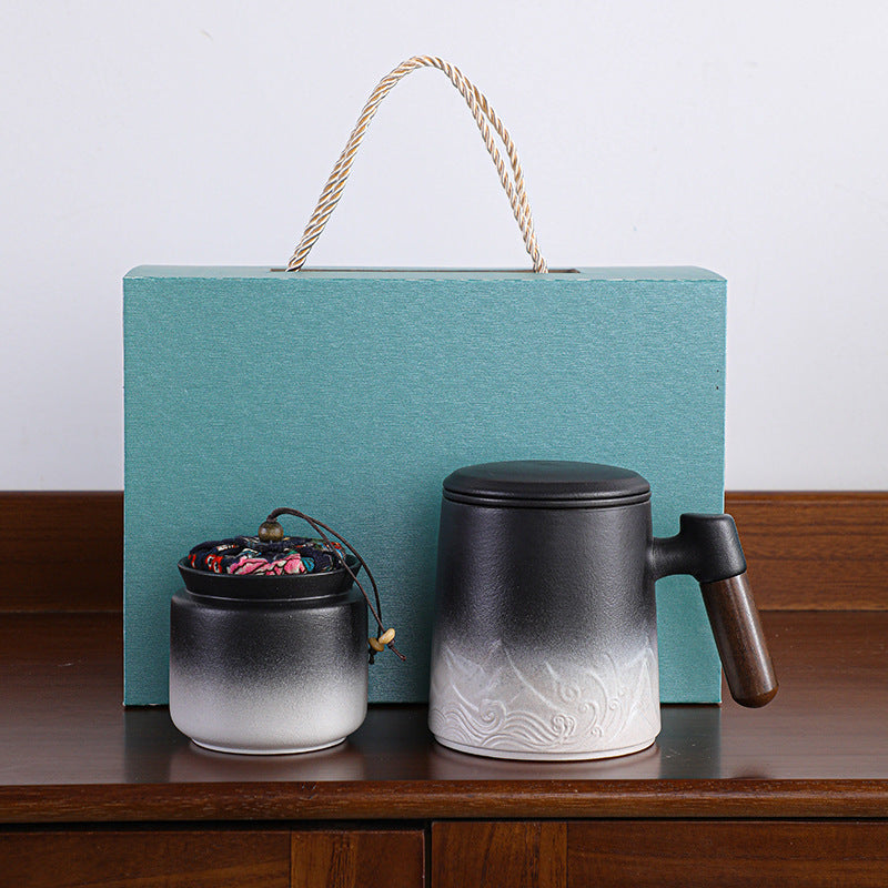 Creative Gradient Color Ceramic Mug With Tea Caddy Office ShopWithASmile7.com