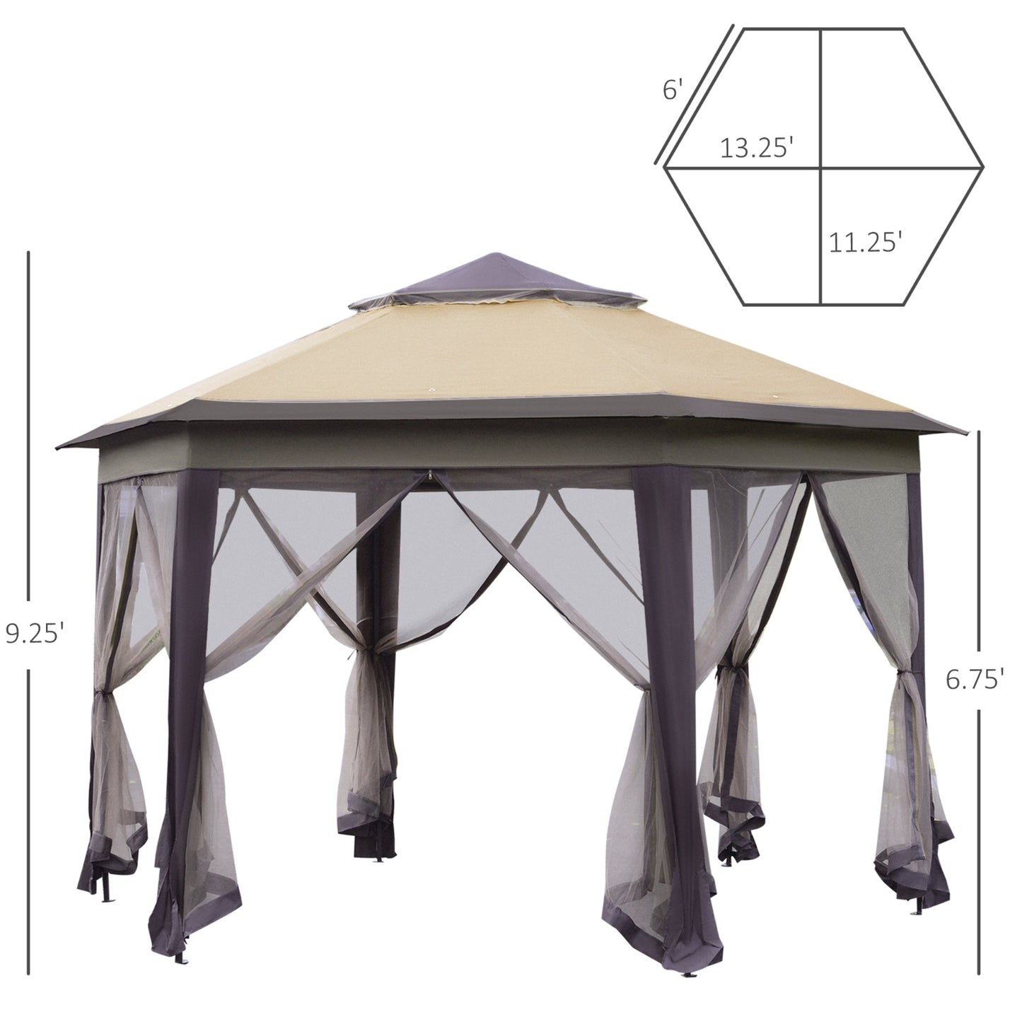 13' x 13' Pop-Up Hexagonal Gazebo with Mesh Netting – Portable Event Canopy with UV-Resistant Roof