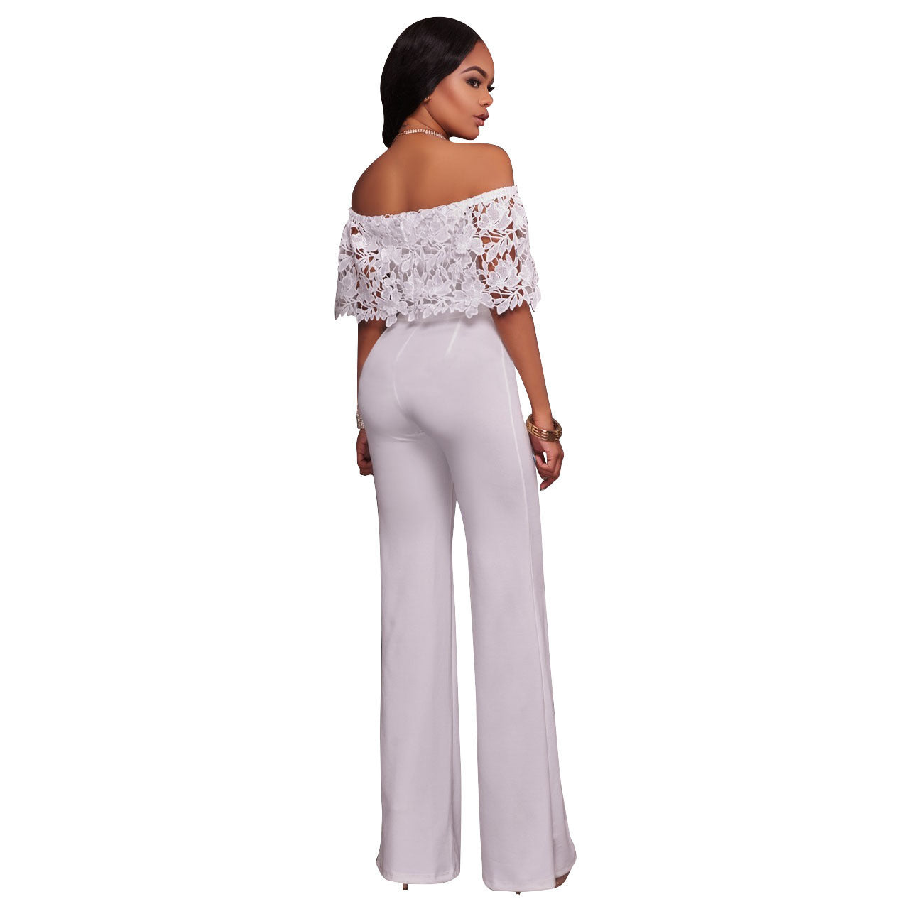 Sexy Tight One-neck Water-soluble Embroidered Jumpsuit ShopWithASmile7.com