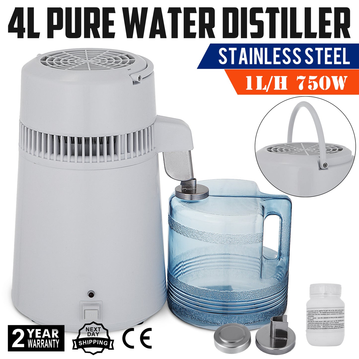 Newest 4L Dental Medical Pure Water Distiller All Stainless Steel Internal ShopWithASmile7.com