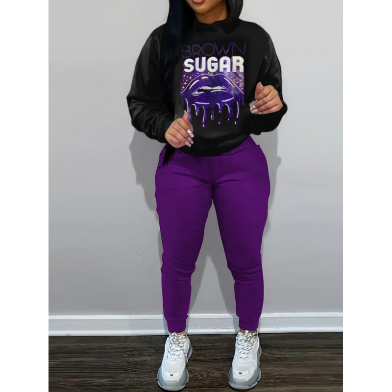 Hooded Sweater Set BRCWN SUGAR Letter Print
