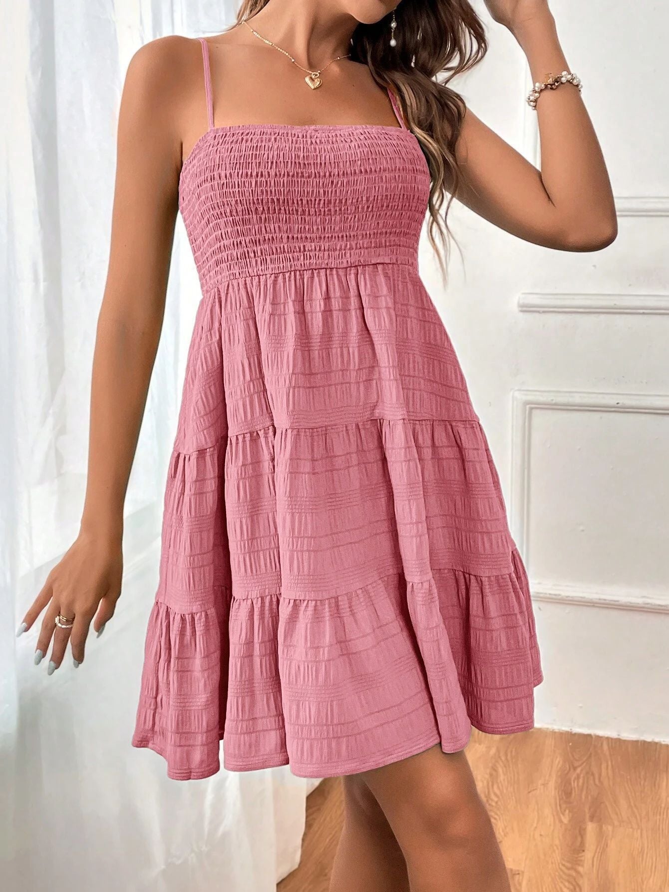 Strap Solid Color Texture Dress ShopWithASmile7.com