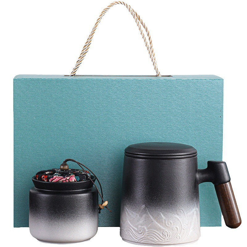 Creative Gradient Color Ceramic Mug With Tea Caddy Office ShopWithASmile7.com