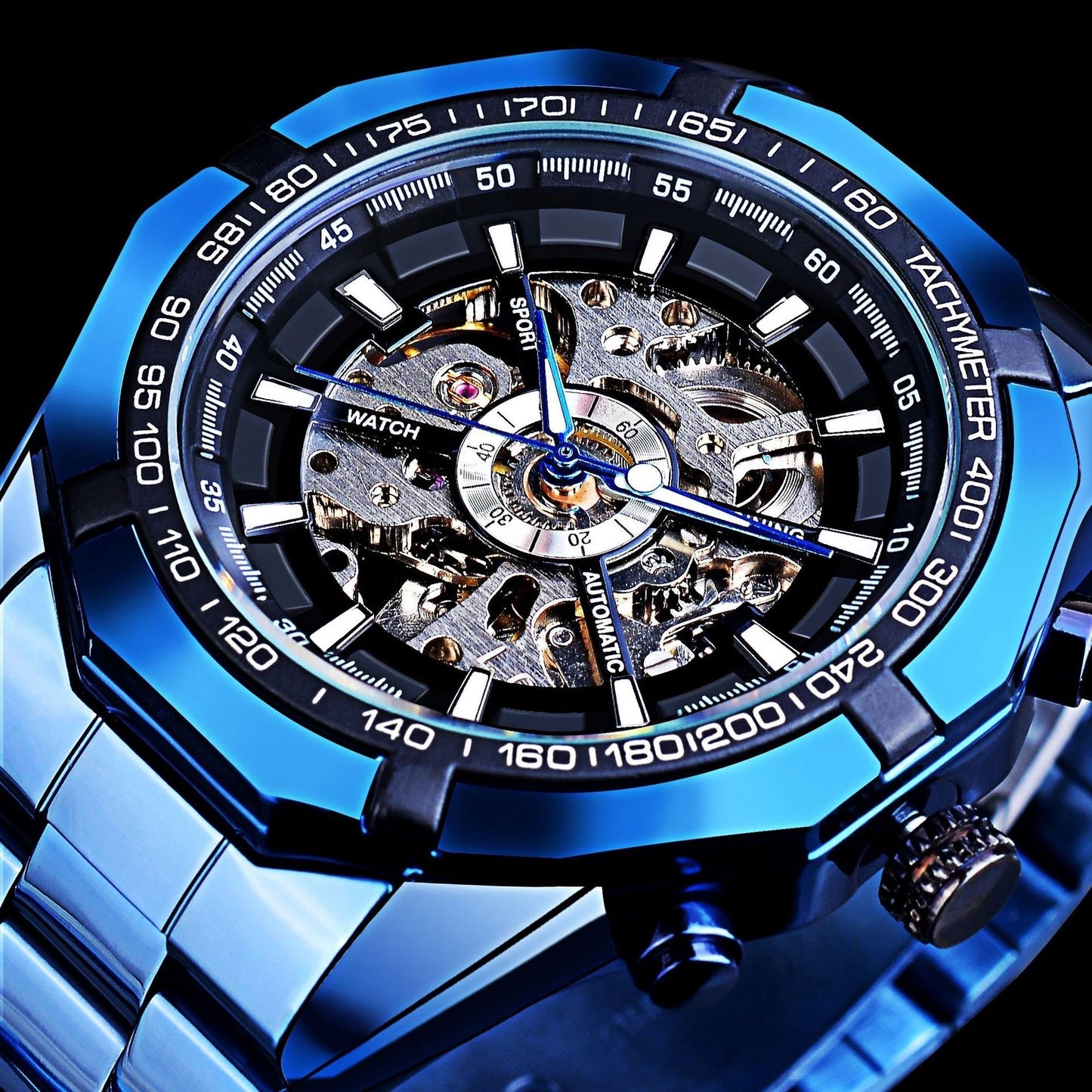 Casual Hollow Blue Plating Automatic Mechanical Watch My Store