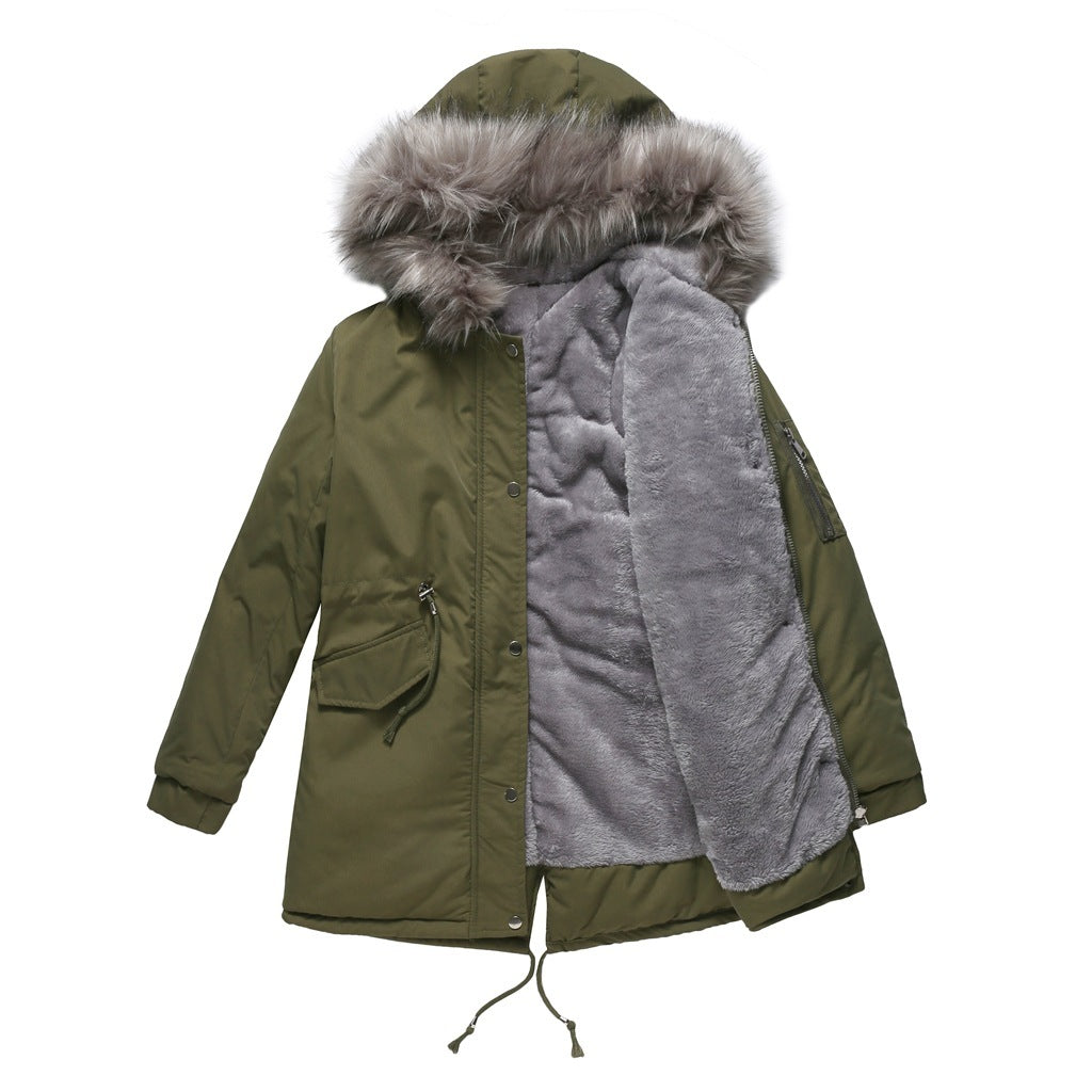 Parka Cotton-padded Coat Mid-length Hooded ShopWithASmile7.com