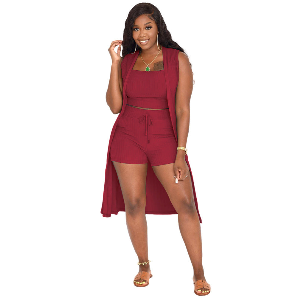 Women's Pit Stripe Solid Three Piece Set