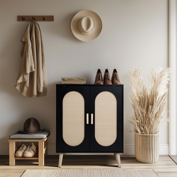 2-door Standing Cabinet Type With High Foot Oval Rattan Shoe Cabinet