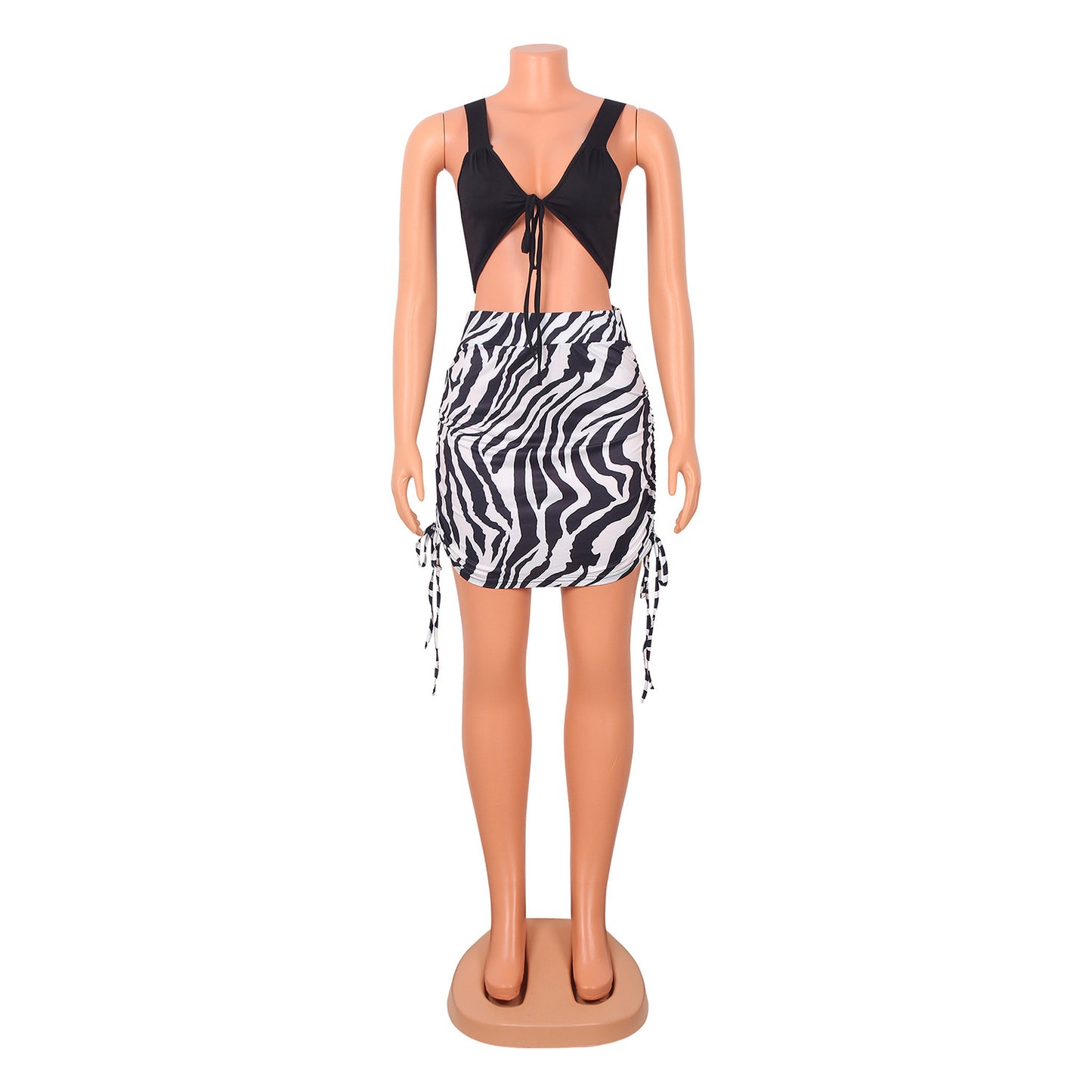 Sexy Color Matching Strappy Vest Print Ladies Two-Piece Suit