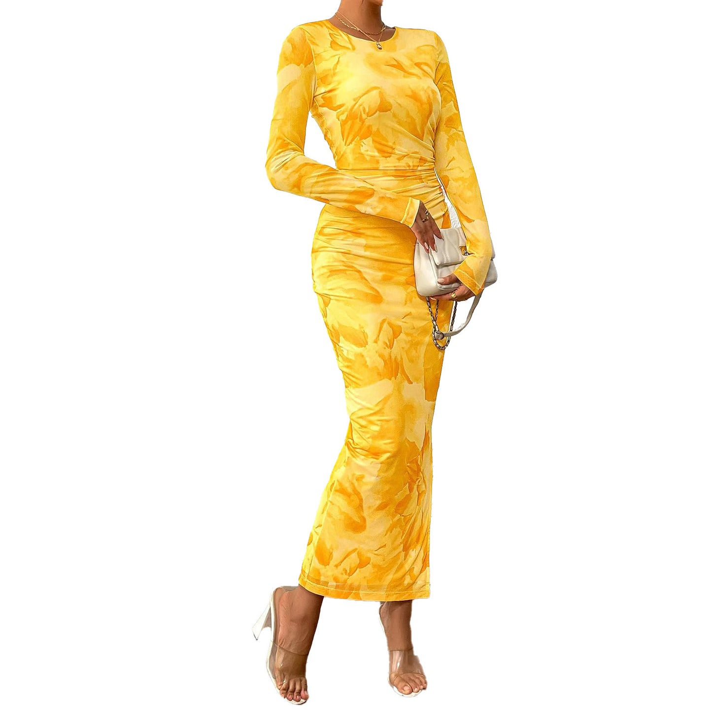 Printed Tight Pleated Slim Fit Dress ShopWithASmile7.com