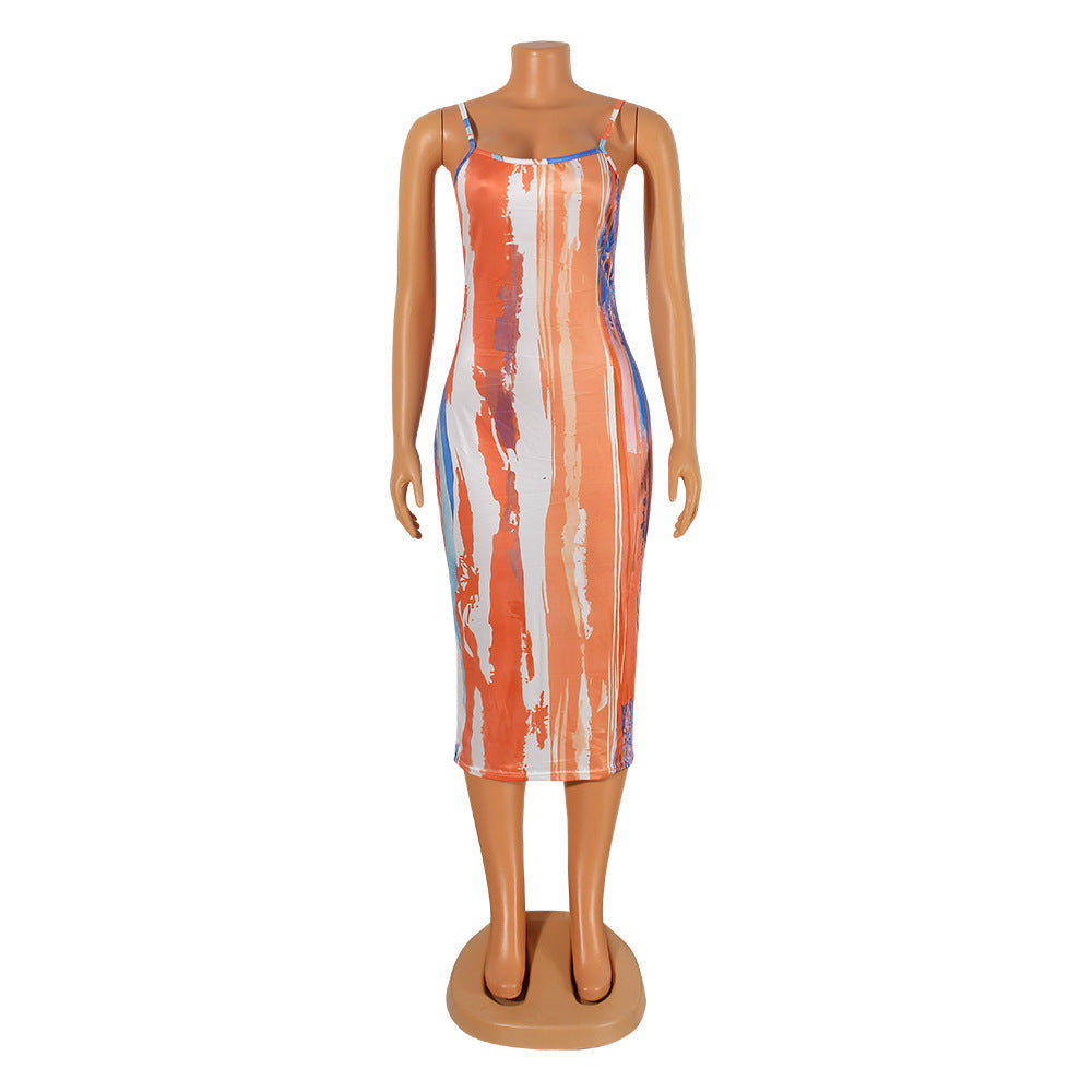 Fashion Sexy Digital Print Tight Strap Dress