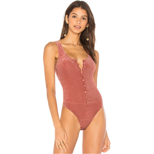 Fashion Sexy Solid Color Sleeveless Half-Open Collar One-Piece Blouse