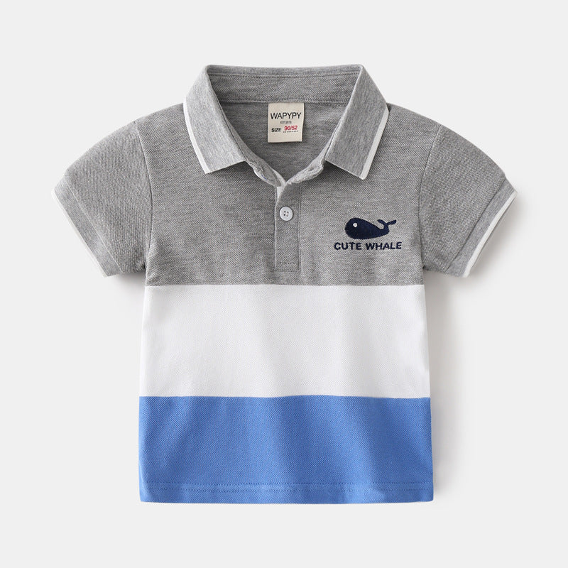 Boys Color Block Lapel Tops Korean Children's Clothing Boys Embroidered Shirts Baby Summer Trends ShopWithASmile7.com