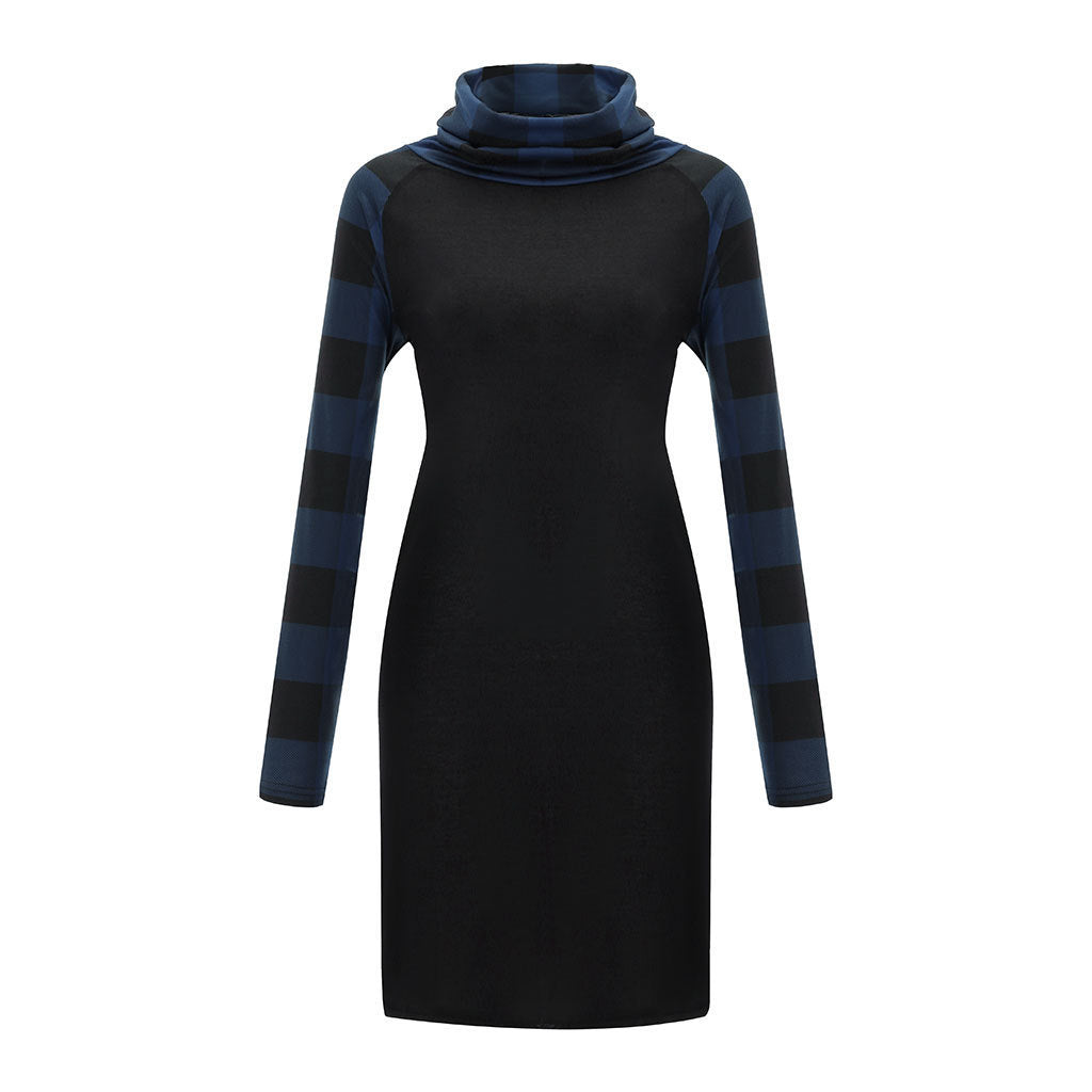 Check Print Panel Long Sleeve Dress