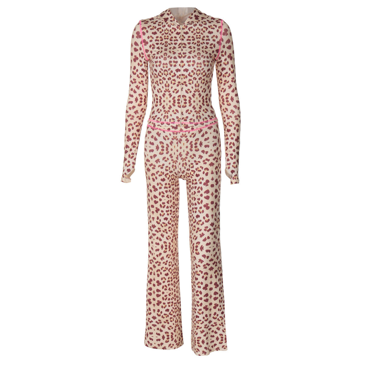 Top Leopard Print High Waist Tight Trousers Suit Women