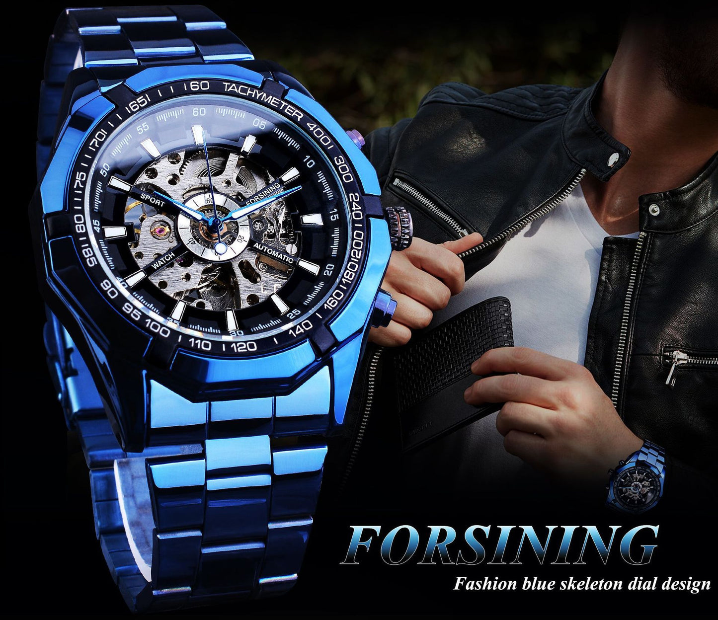 Casual Hollow Blue Plating Automatic Mechanical Watch My Store