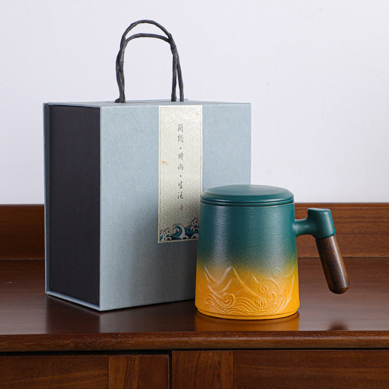 Creative Gradient Color Ceramic Mug With Tea Caddy Office ShopWithASmile7.com