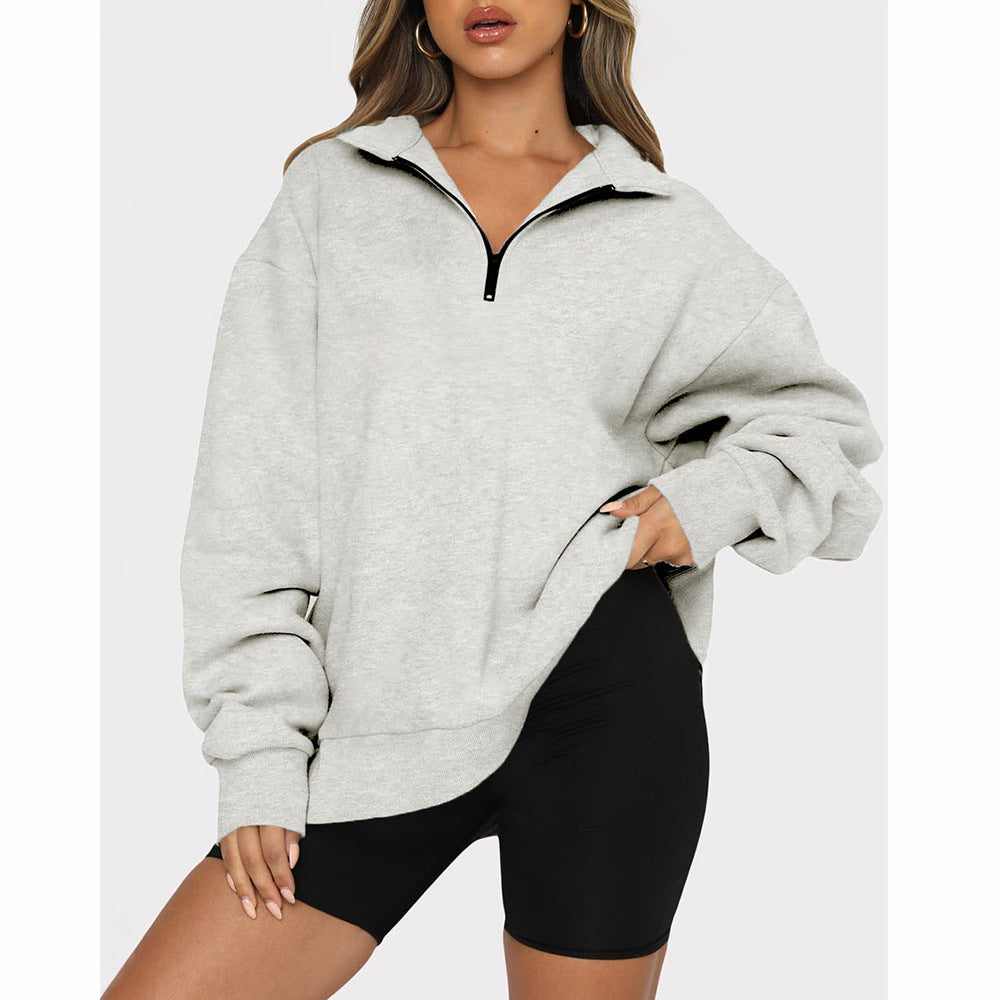 Casual Top Half Zipper Pullover Long Sleeved Sweatshirt ShopWithASmile7.com