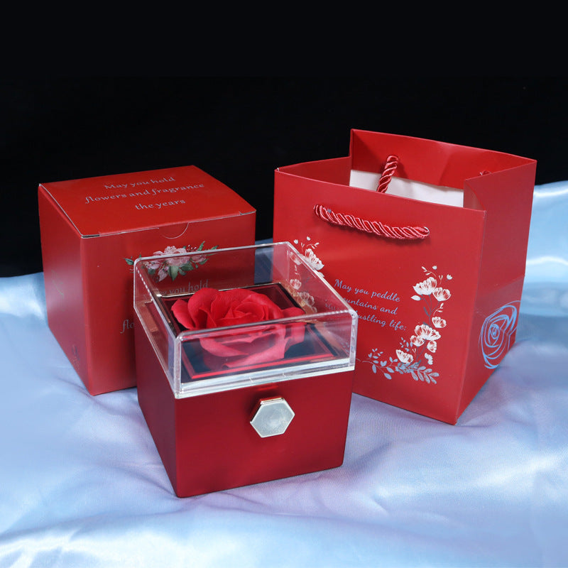 Rotating Soap Flower Rose Gift Box Creative Rotating Rose Jewelry Packaging Box Valentine's Day Gift For Women ShopWithASmile7.com
