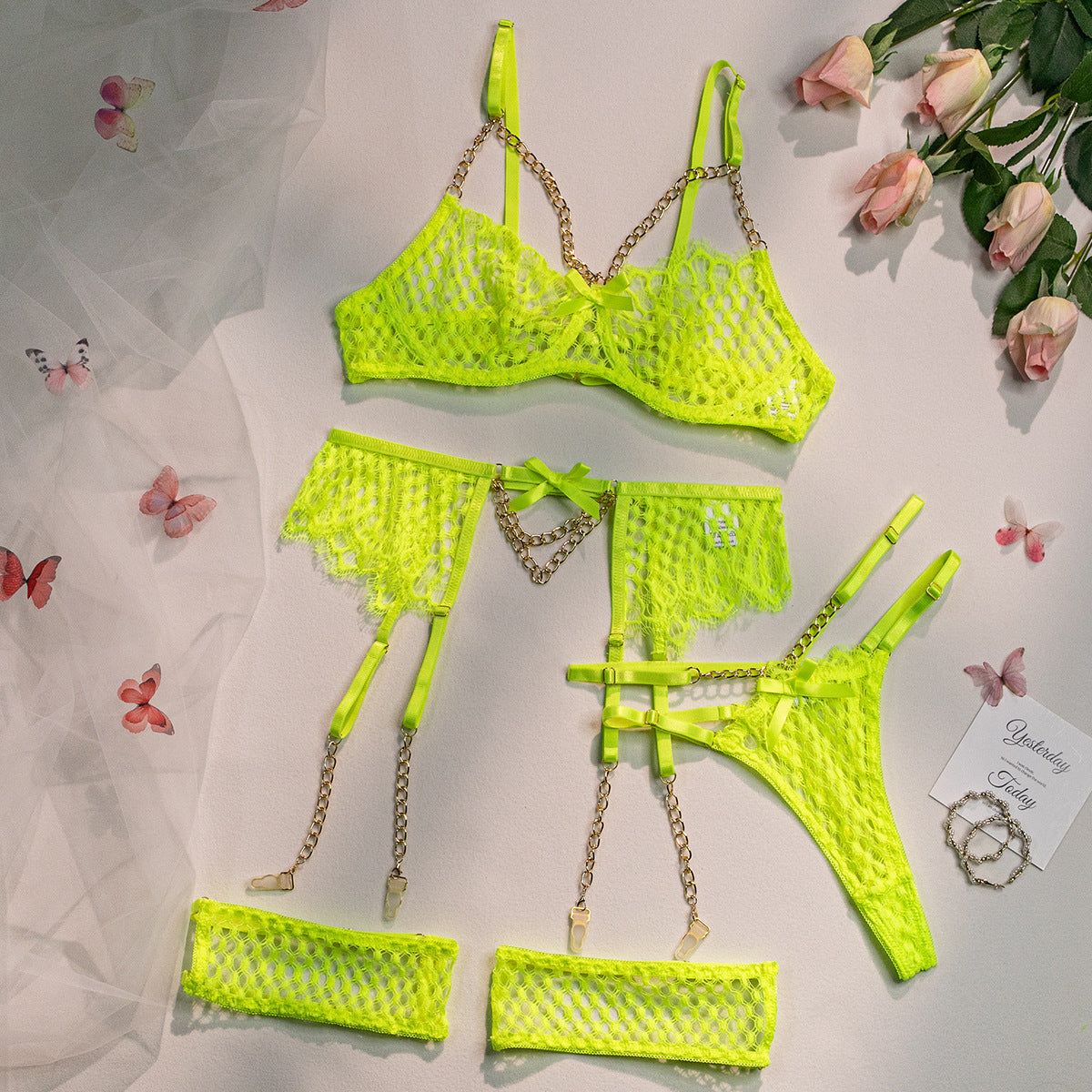 Underwear Set Mesh Comfortable Metal Four-piece Set