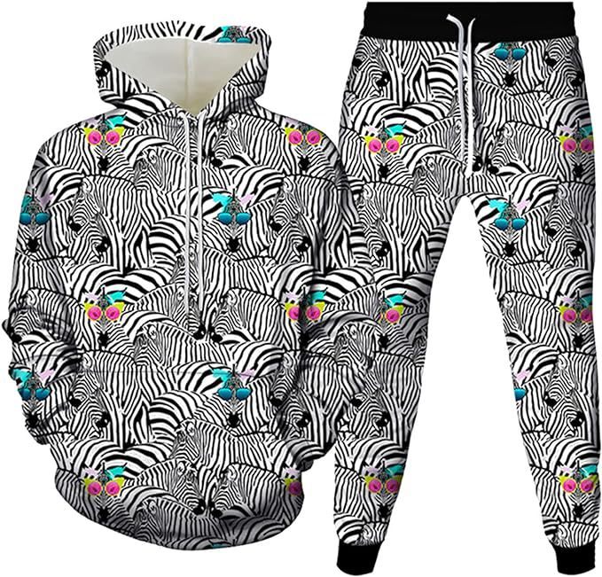 Creative Printing Hooded Pullover Sports Men's And Women's Two-piece Suit
