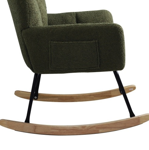 Teddy Fabric Rocking Chair, Modern Rocking Accent Chair For Nursery, Living Room, Bedroom, Deep Green ShopWithASmile7.com