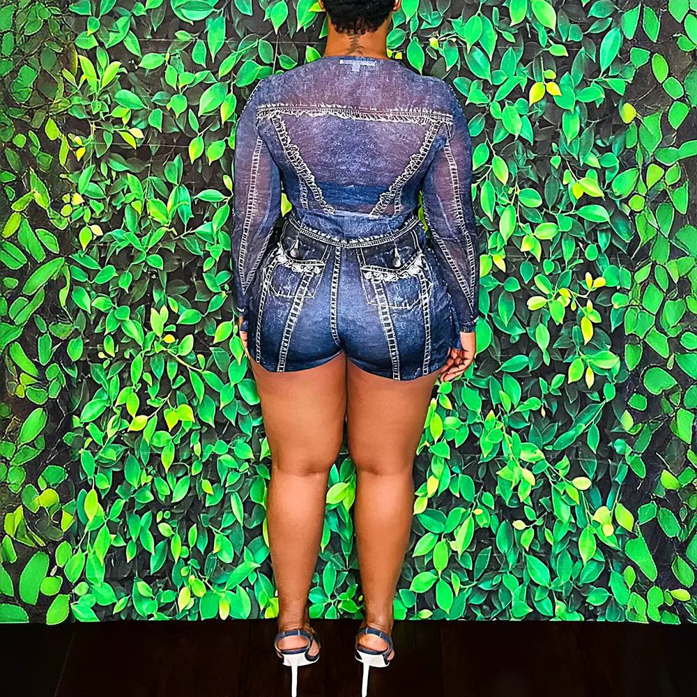 Women's Denim-like Printed Long-sleeved Jumpsuit ShopWithASmile7.com