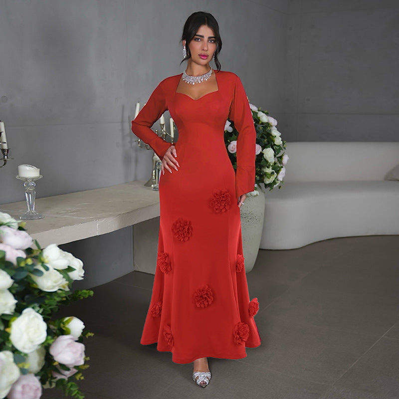 Fashion Slim Fit Peach Collar Flower Dress Women ShopWithASmile7.com