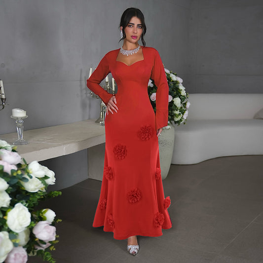 Fashion Slim Fit Peach Collar Flower Dress Women ShopWithASmile7.com