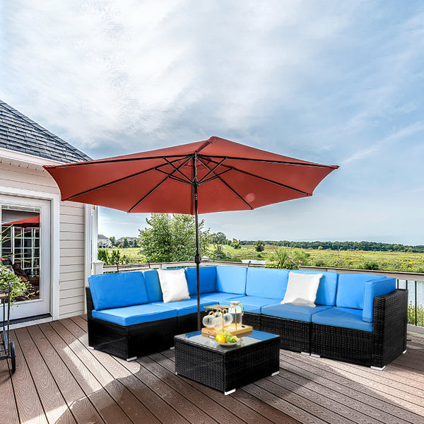 Black Sheet Rattan Dark Blue Mat Sponge Sandwich Braided Rattan Seven-piece Set