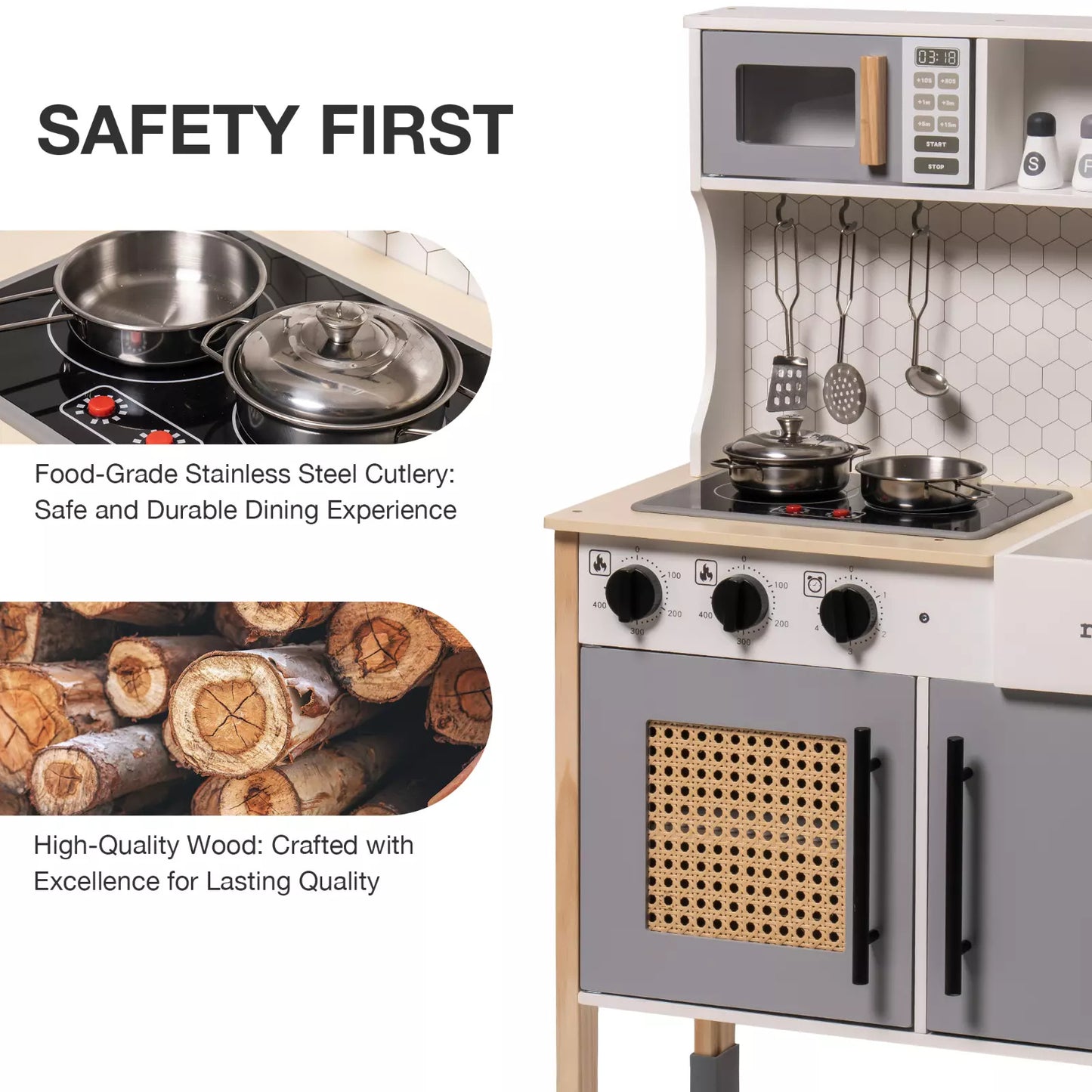 ROBOTIME DIY Pretend Play Kitchen Cooking Toy Set Gift For Boys And Girls Gray ShopWithASmile7.com