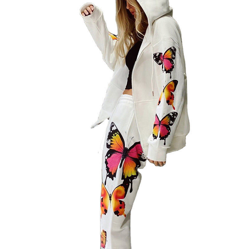 Women Long-Sleeved Hooded Zipper Casual Sweater Suit