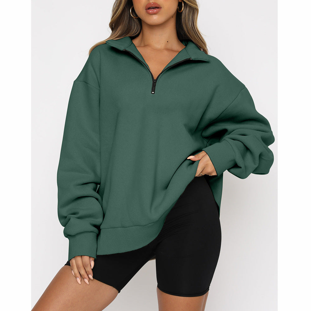Casual Top Half Zipper Pullover Long Sleeved Sweatshirt ShopWithASmile7.com