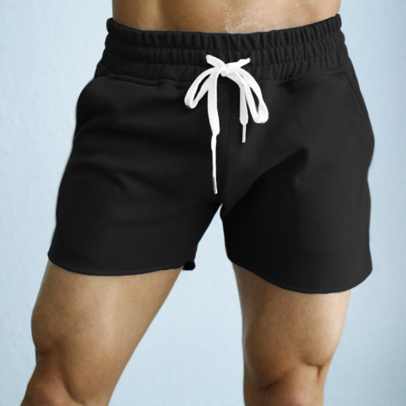 Solid Knitted Casual Shorts Men's Straight Leg Pants With Drawstring