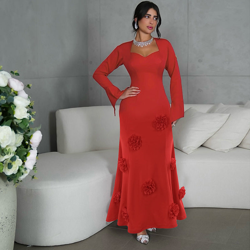 Fashion Slim Fit Peach Collar Flower Dress Women ShopWithASmile7.com