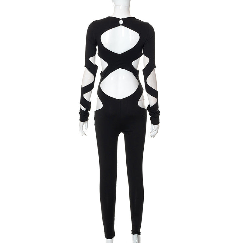 2023 New Casual Hollow Out Navel Long-sleeved Slim Jumpsuit ShopWithASmile7.com