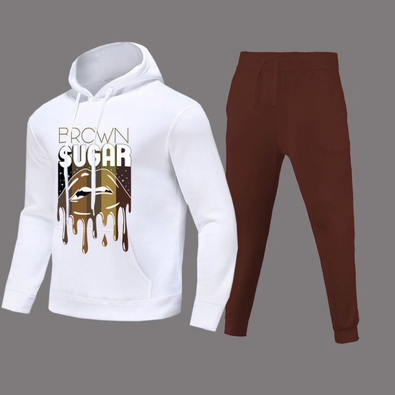 Hooded Sweater Set BRCWN SUGAR Letter Print