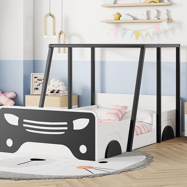 Wooden Bunk Bed Design With Wheels And Doors, Montessori Style Bedroom Double Car-shaped Bed, Black