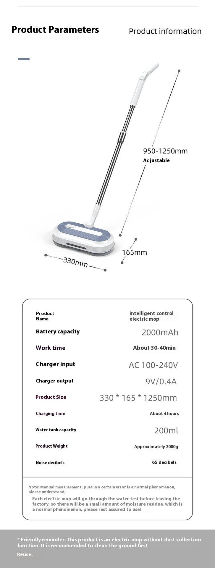 Wireless Electric Mop Hand Wash-free Automatic