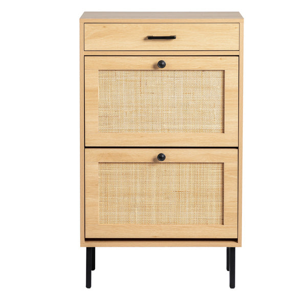 2 Buckets With A Drawstring, Rattan Face, Iron High Foot Shoe Cabinet ShopWithASmile7.com
