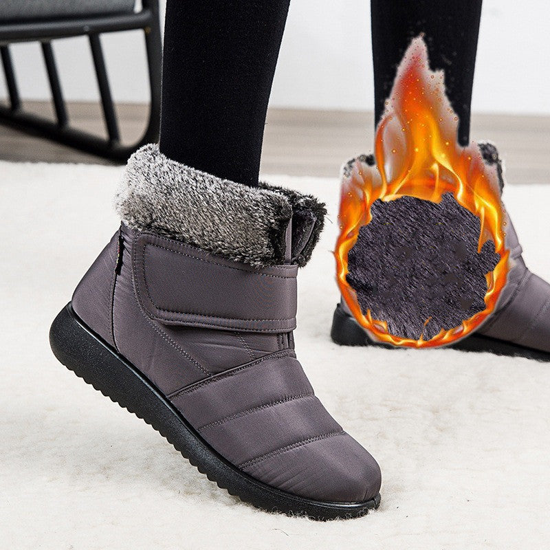 Women Snow Boots Winter Warm Plush Shoes With Velcro-design Flat Ankle Boots
