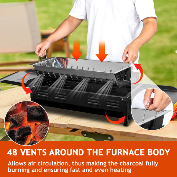 Adjustable, Foldable & Portable Outdoor Charcoal Grill with 2-in-1 Pan & Grate – Ideal for Backyard Barbecue, Camping & Travel